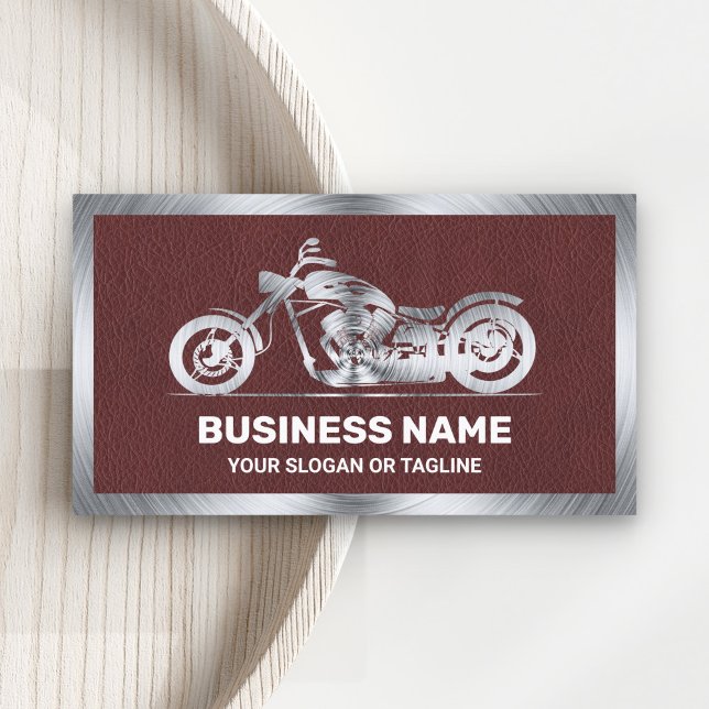 Brown Leather Steel Motorbike Motorcycle Mechanic Business Card (Creator Uploaded)