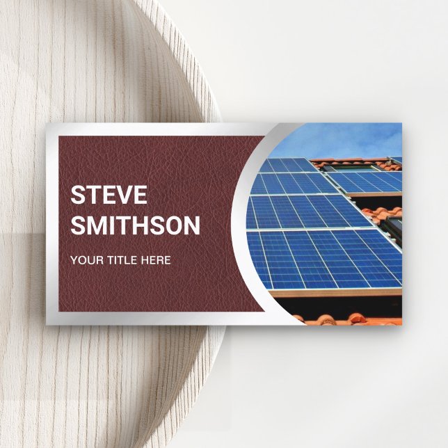 Brown Leather Steel Rooftop Solar Panels Business Card (Creator Uploaded)