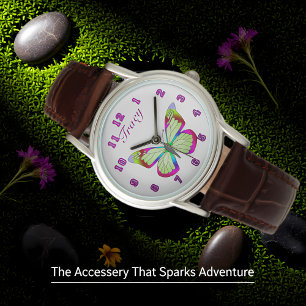 Brown Leather Strap Butterfies Watch