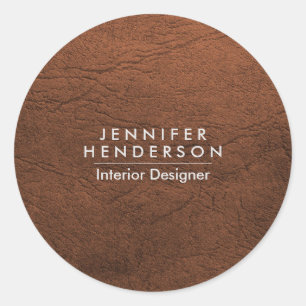 Brown Leather Texture Classic Round Sticker