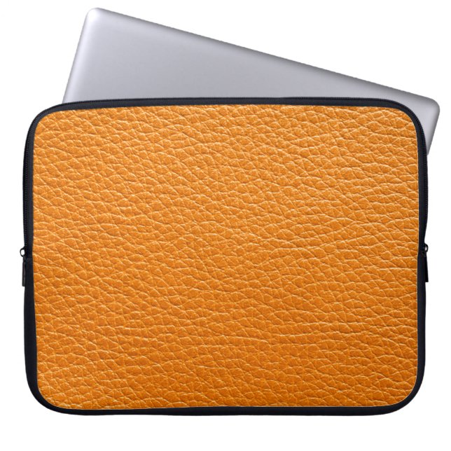 Brown leather texture closeup laptop sleeve (Front)