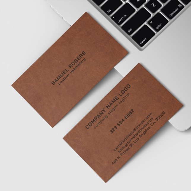 Brown Leather Texture Custom Text Business Card (Creator Uploaded)
