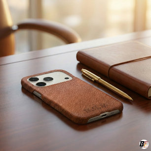 Brown Leather Texture Monogram   Masculine Classic