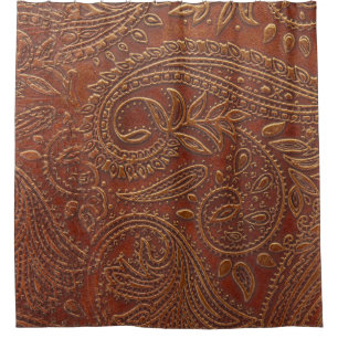 Brown leather, tooled floral pattern. shower curtain