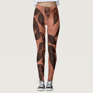 Brown Leaves on Rust Leggings