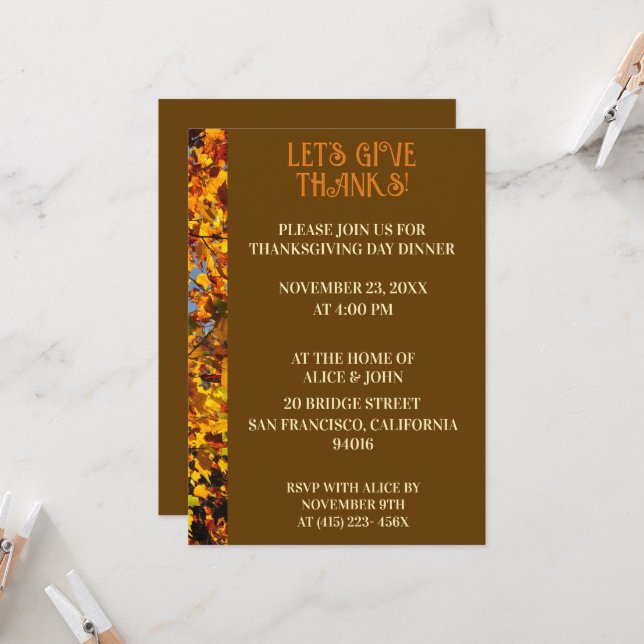 Brown Leaves Thanksgiving Dinner Autumn Feast  Invitation (Front/Back In Situ)
