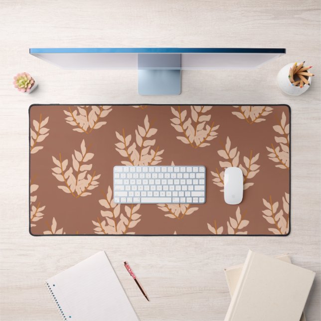 Brown Leaves Vintage Line Leaf Pattern  Desk Mat (Office 1)