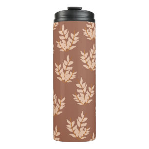 Brown Leaves Vintage Line Leaf Pattern  Thermal Tumbler