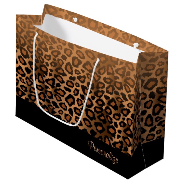 Brown Leopard Animal Print Large Gift Bag (Front Angled)