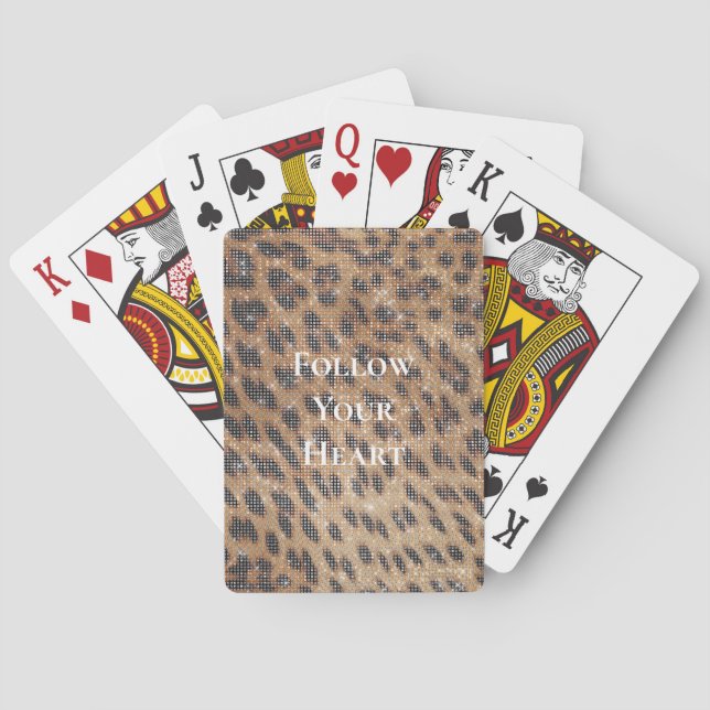 Brown Leopard Animal Print Sparkle Playing Cards (Back)