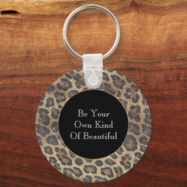 Brown Leopard Animal Sparkle Key Ring (Front)