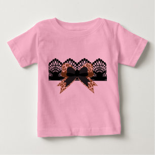 Brown Leopard Bow & Black Lace Pink Tutu Baby T-Shirt