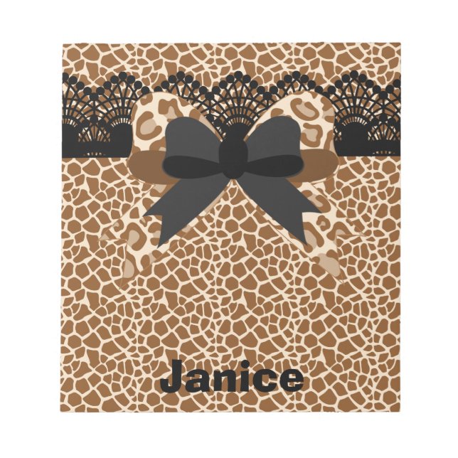 Brown Leopard Lace & Bow Small Notepad (Front)