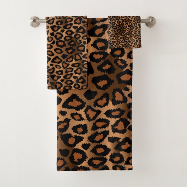 Brown Leopard Pattern Bath Towel Set (Insitu)