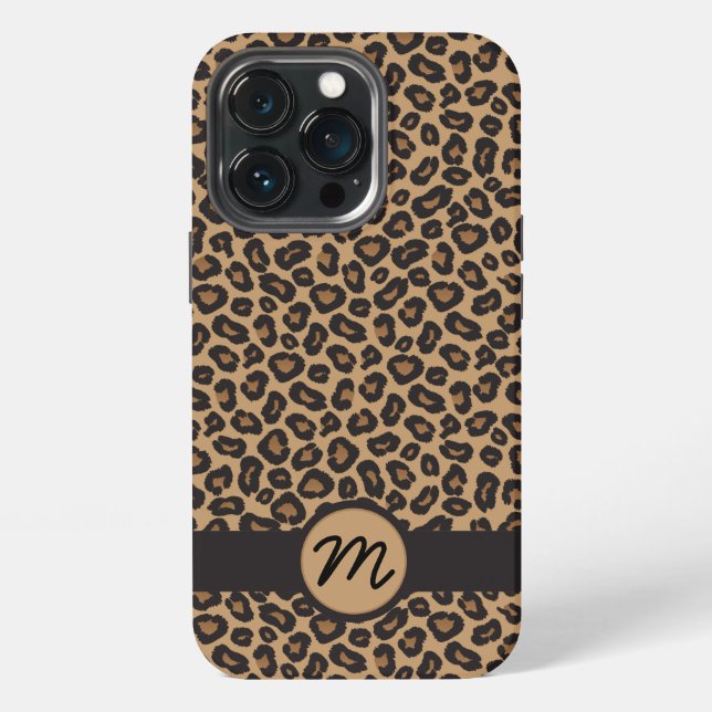 Brown Leopard Pattern Monogram iPhone Case (Back)