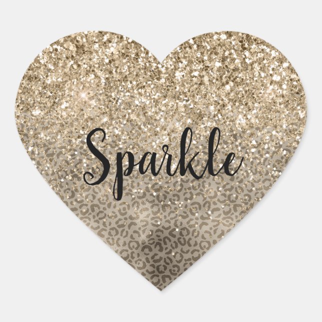 Brown Leopard Print Gold Glitter sparkle Heart Sticker (Front)
