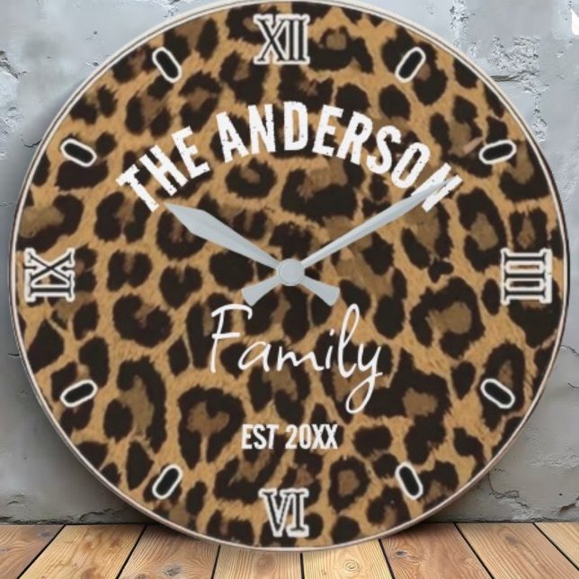 Brown Leopard Print Minimalist Analog Roman Numera Large Clock (Creator Uploaded)
