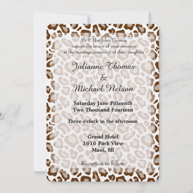 Brown Leopard Print Wedding Invitation (Front)