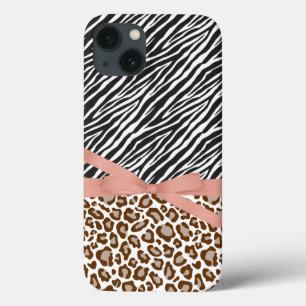Brown Leopard Zebra Animal Pink Ribbon iPhone 13 Case