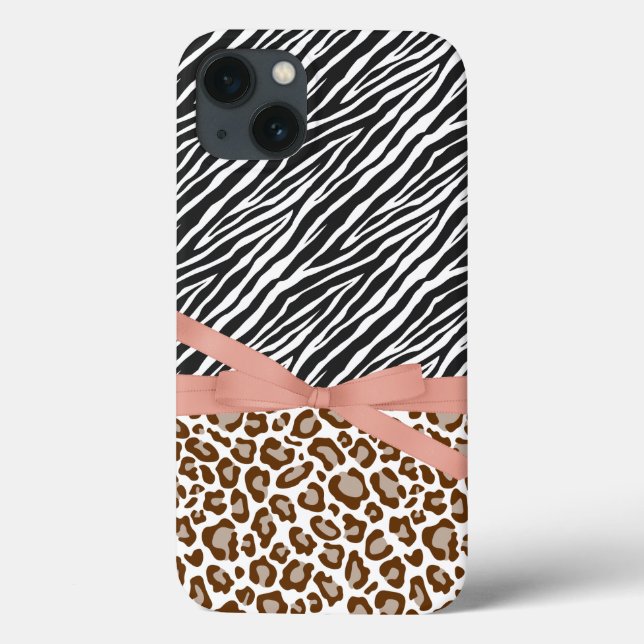 Brown Leopard Zebra Animal Pink Ribbon Case-Mate iPhone Case (Back)