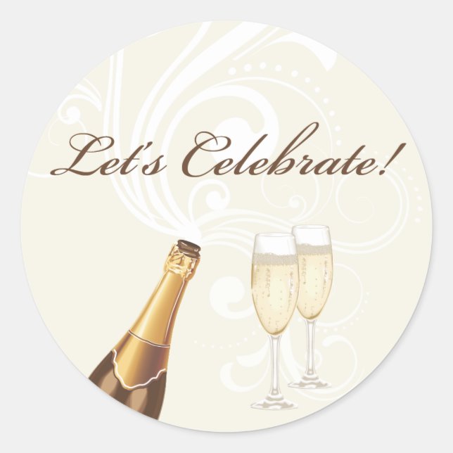 Brown "Let's Celebrate!" Champagne Sticker (Front)