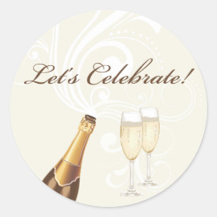 Brown "Let's Celebrate!" Champagne Sticker