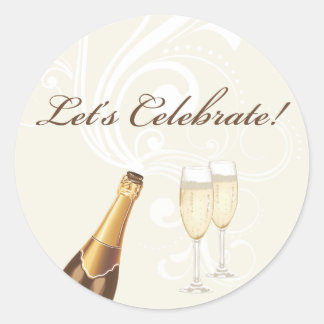 Brown "Let's Celebrate!" Champagne Sticker