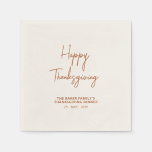 Brown Lettering Happy Thanksgiving Party Napkin
