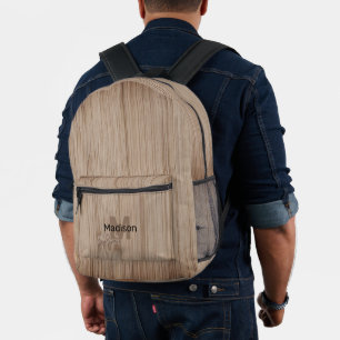 Brown light bamboo wood print custom Monogram Printed Backpack