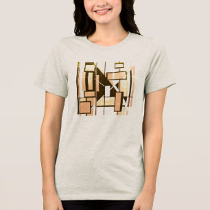 Brown Light Orange Geometric Boxes MCM Look Small Tri-Blend Shirt