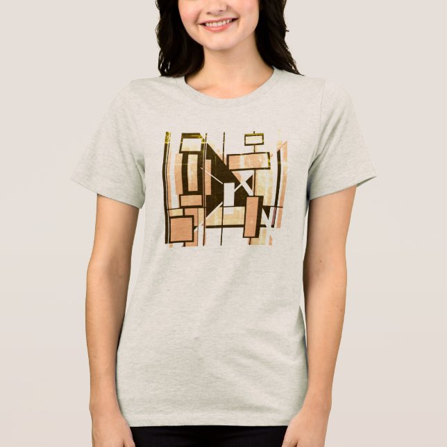 Brown Light Orange Geometric Boxes MCM Look Small Tri-Blend Shirt (Front)
