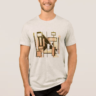 Brown Light Orange Geometric Boxes MCM Look Small Tri-Blend Shirt