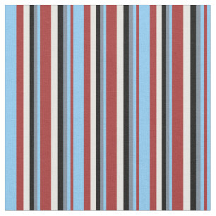 Brown, Light Sky Blue, Grey, Black & Mint Cream Fabric