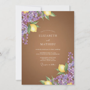 Brown Lilac Lemon Blossom Wedding Invitation