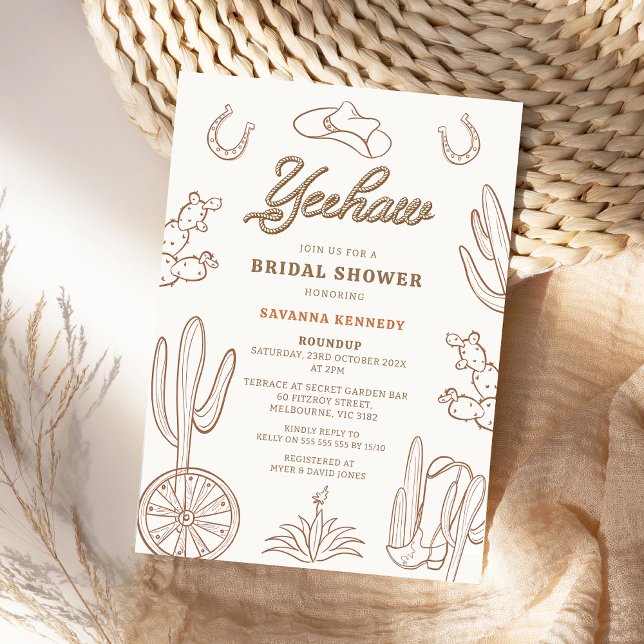 Brown Line Yeehaw Western Cowgirl Bridal Shower Invitation (Modern Cowgirl Bridal Shower Invitation, Western Bridal Shower Invite, Country, Wild West, Yeehaw)