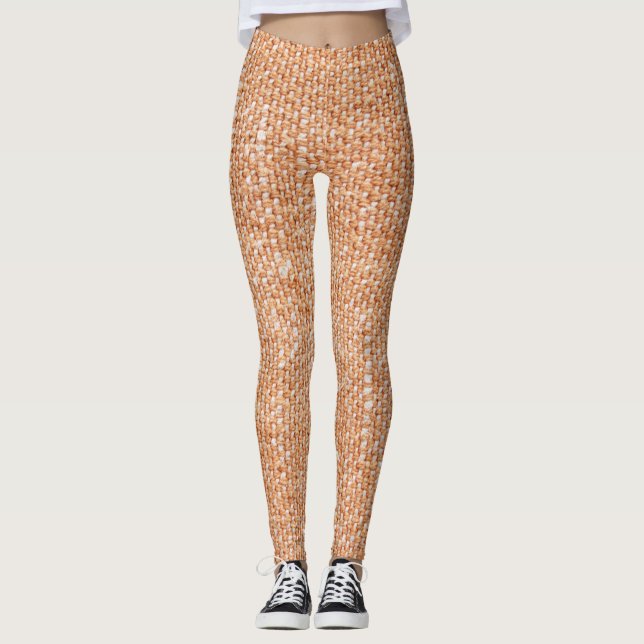 Brown Linen Canvas Texture Background Leggings (Front)
