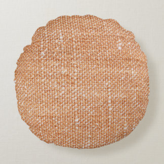 Brown Linen Canvas Texture Background Round Cushion