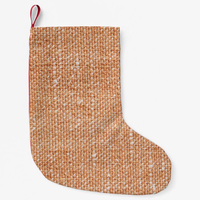 Brown Linen Canvas Texture Background Small Christmas Stocking (Front)