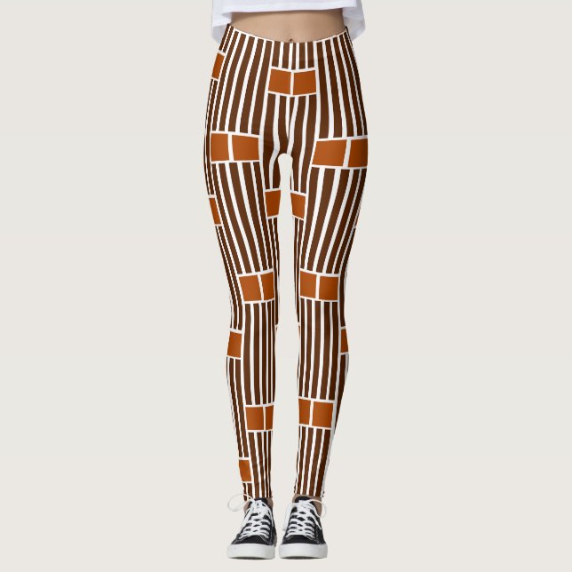 Brown Lines and Boxes  Leggings (Front)