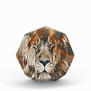 Brown lion face artistic painting photo block