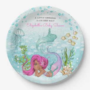 Brown Little Mermaid Baby Shower Paper Plates