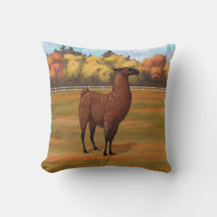 Brown Llama in Autumn Farm Pasture Cushion