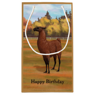 Brown Llama in Autumn Farm Pasture Small Gift Bag
