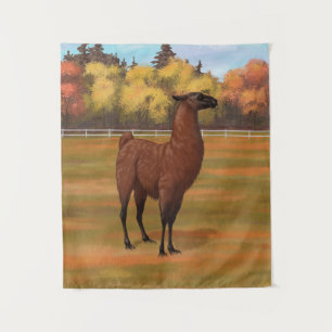 Brown Llama in Autumn Farm Pasture Tapestry