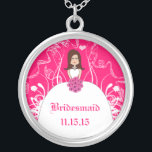 Brown Long Hair Pink Wedding Bridesmaid Necklace<br><div class="desc">Wedding Keepsake Wedding Party Necklaces - to change background colour - click customise - click edit - choose last tool in drop down menu and choose from one of the colours shown or enter your rgb hex code for your custom wedding colour- to change font colour select the text you...</div>