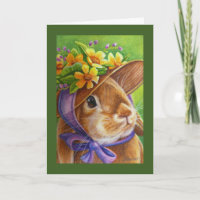 Brown Lop Eared Rabbit in Bonnet Watercolor Art