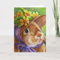 Brown Lop Earred Rabbit in Bonnet Watercolor Art