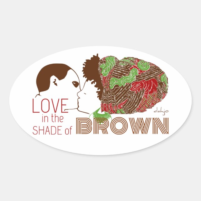 BROWN LOVE in GREEN & RED Oval Sticker (Front)