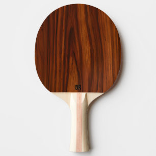 Brown Mahogany Wood Texture Monogram Ping Pong Paddle