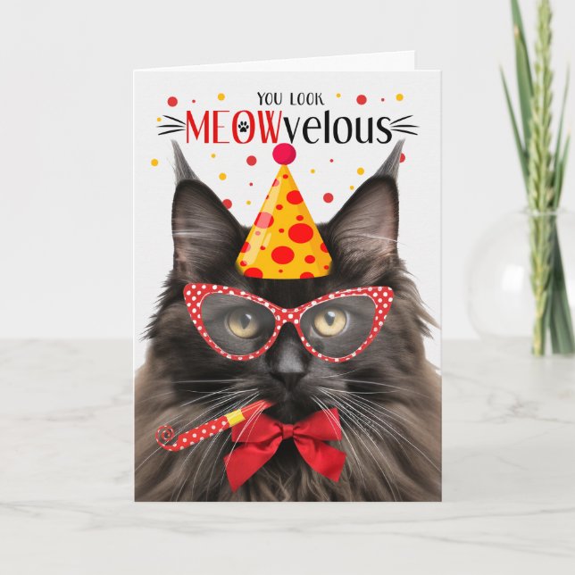 Brown Maine Coon Cat MEOWvelous Birthday Card (Front)